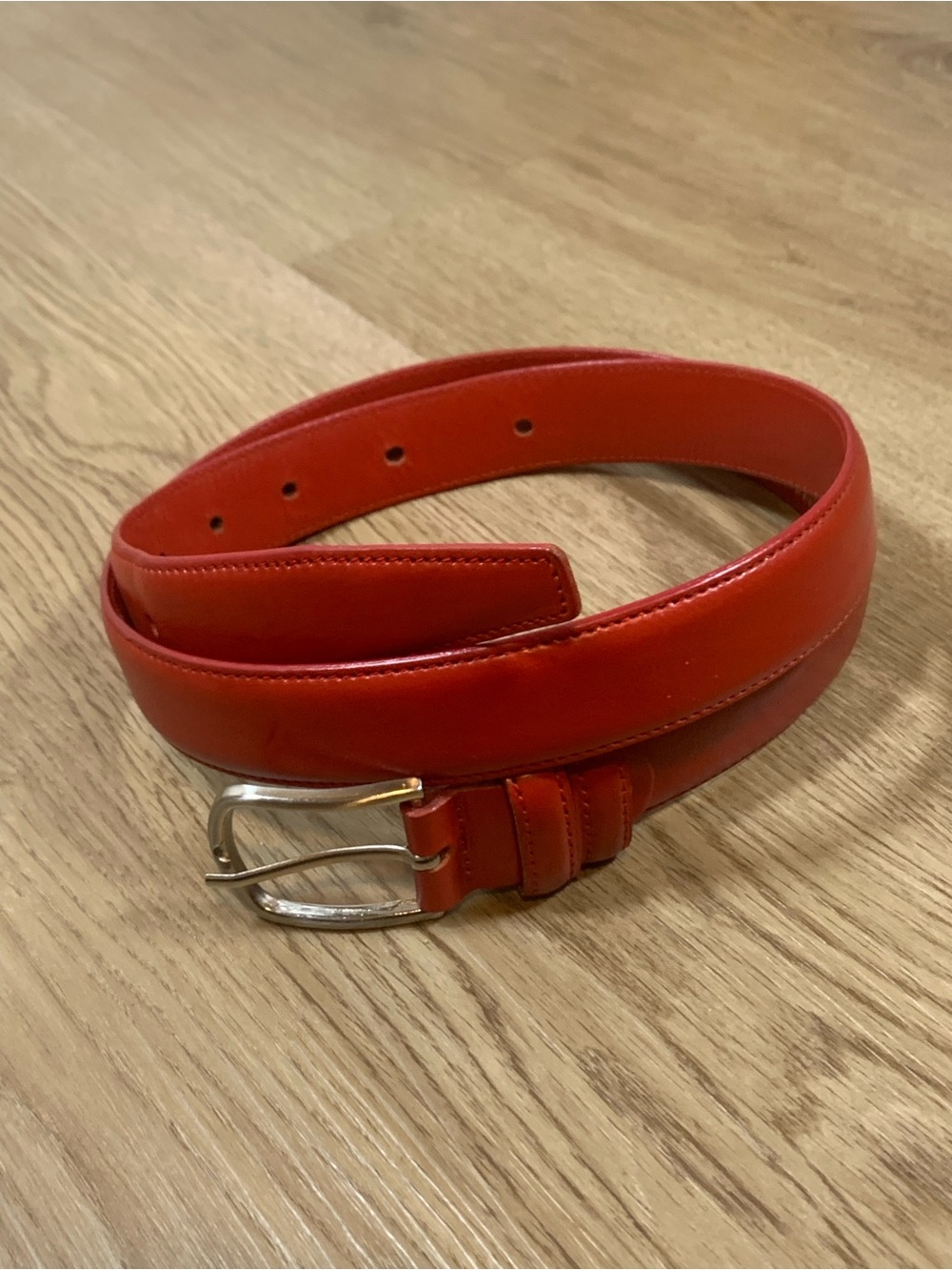 Vintage Red Leather Belt Vera Pelle Classic Western Boho Size Medium Large Italy